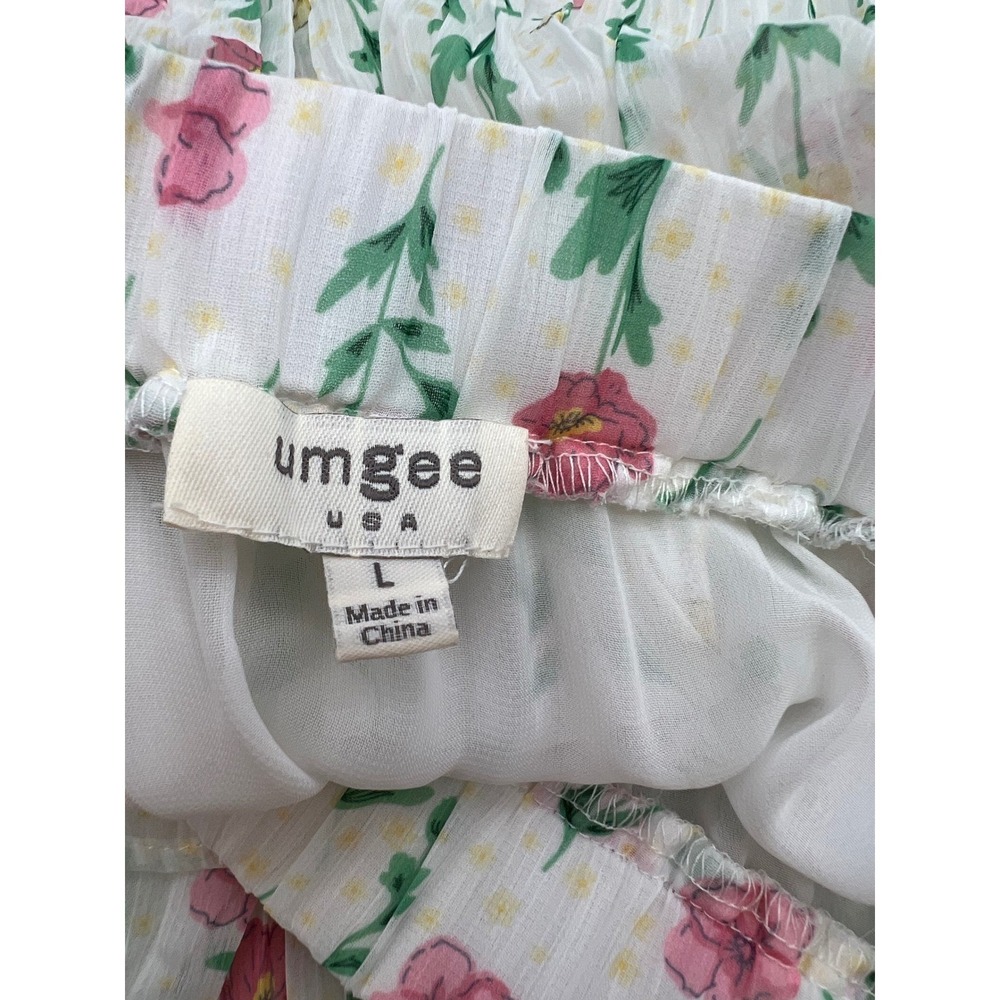 UMGEE Floral Tiered Maxi Skirt Women L White Pink Pleated Lined Chiffon Cottage - Picture 4 of 8